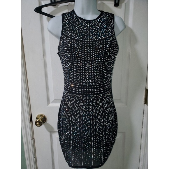 Windsor Dresses & Skirts - Windsor Black Rhinestone Studded Bodycon Mini Dress Sleeveless Party Clubwear